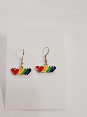 Gold-Tone Rainbow Heart Dangle Earrings - Multicolor